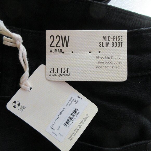 A.N.A. Women's Black Jeans-22W  Mid-Rise Slim Boot - Picture 4 of 5